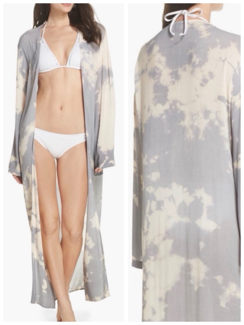 SURF GYPSY Cloudy Tie-Dye (Bleach Dyed) Open Front Resort Cover-Up Duster, sz. S